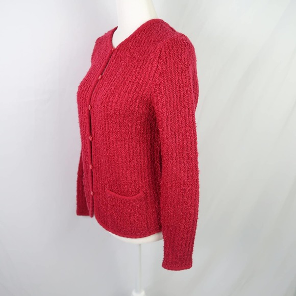 Vintage 90s raspberry pink textured knit button front cardigan sweater S - Picture 3 of 5